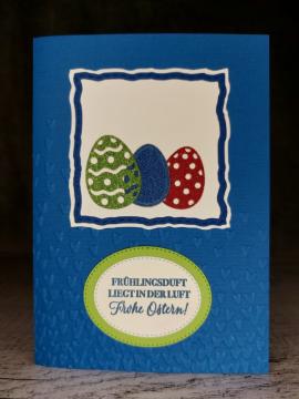 Grußkarte Ostern Frühlingsduft Eier blau handgemacht